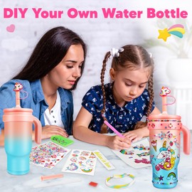 Decorate Your Own Water Bottle Kits for Girls- 4 5 6 7 8 Year Old Unicorn Painting Crafts, Fun Arts and Crafts for Kids Ages 4-6-8-10, Birthday Christmas Gifts Toys for Girls(Unicorn)