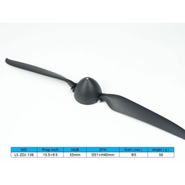 RC Folding Propeller 15.5×9.5 inch w/Spinner Size D51×H40mm, and Motor Shaft Diameter φ5.0 with Nylon Plastic Spinner for RC Plane Drone Remote Control Airplane (15.5×9.5, Shaft φ5.0)