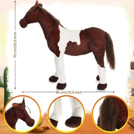 Vinsot Giant Horse Plush Animal 33.5 x 27.5 Inch Large Plush Toy Lifelike Large Standing Horse Lovely Stuffed Role Play Toy for Boys Girls Cowboy Party Animal Party