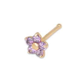 Curata Solid 14k Yellow Gold Cubic Zirconia 3mm Flower Nose stud (Five Color) (Purple)