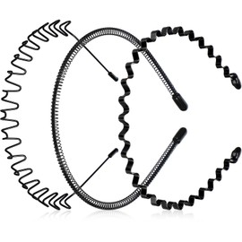 WILLBOND Metal Headband 3 Pack - Unisex Wired Zigzag Sports Fashion Headwear, Non-Slip Hair Hoop Accessories (Wavy, Small, Wave)