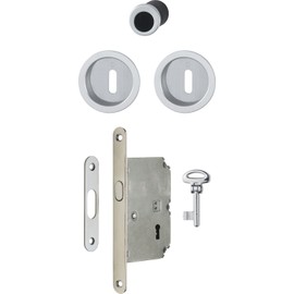 HOPPE 3947902 Schiebetürmuschel Set 4920 - mit Schloss, Runde Rosette BB, Chromsat | Muschelgriffe