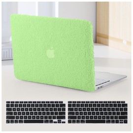 BYCeKe Compatible with MacBook Pro 13 inch Case M2 2024 2023 2022-2016 A2338 M1 A2251 A2289 A2159 A1989 A1708 A1706 Touch Bar, Soft Fluffy Fuzzy Plush Faux Fur Hard Shell Case & Keyboard Cover, Green