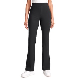 CRZ YOGA 4-Way Stretch Flare Womens Pants Tall 31" Dress Work Casual High Waisted Lounge Pants with Zip Pockets Black Large