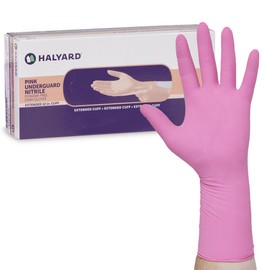 HALYARD PINK UNDERGUARD Nitrile Exam Gloves, Powder-Free, 4.7 mil, Extended 12" Cuff, Pink, X-Large, 47456 (Box of 100)