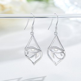 Eye of Horus Earrings 925 Sterling Silver Greek Eyes of Horus Dangle Earrings Evil Eye Earrings Protection Earrings Eye of Horus Drop Earrings Hypoallergenic Eye of Horus Jewelry for Women Grils