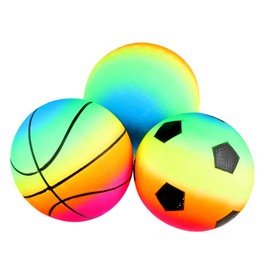 SUPVOX 3Pcs Rainbow Color Inflatable Balls for Bounce Play Balls for Outdoor Games for Active Play Dodgeball Birthday Celebrations Safe Fun