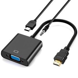 HDMI to VGA Adapter with 3.5mm Audio Port, GOOOA HDMI HDTV to VGA Adapter Male to Female Converter, 1080P Gold-Plated Active for Monitor/Projector/Laptop/PC (Black)