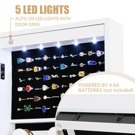 MASMIRE Full Length Mirror Jewelry Cabinet Organizer Lockable Door Wall-Mounted Jewelry Armoire with Shelves and Behind-the-Door Storage - White