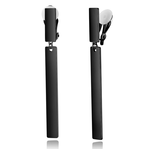 Clip-on Earrings for Women Dangle Black & White Bar, Comfortable