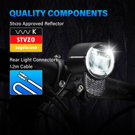 E-Bike LED Bicycle Light with Reflector, 60 LUX StVZO Approval Front Light, LED Parking Light, Bicycle Headlight, Bicycle Lamp Front Light