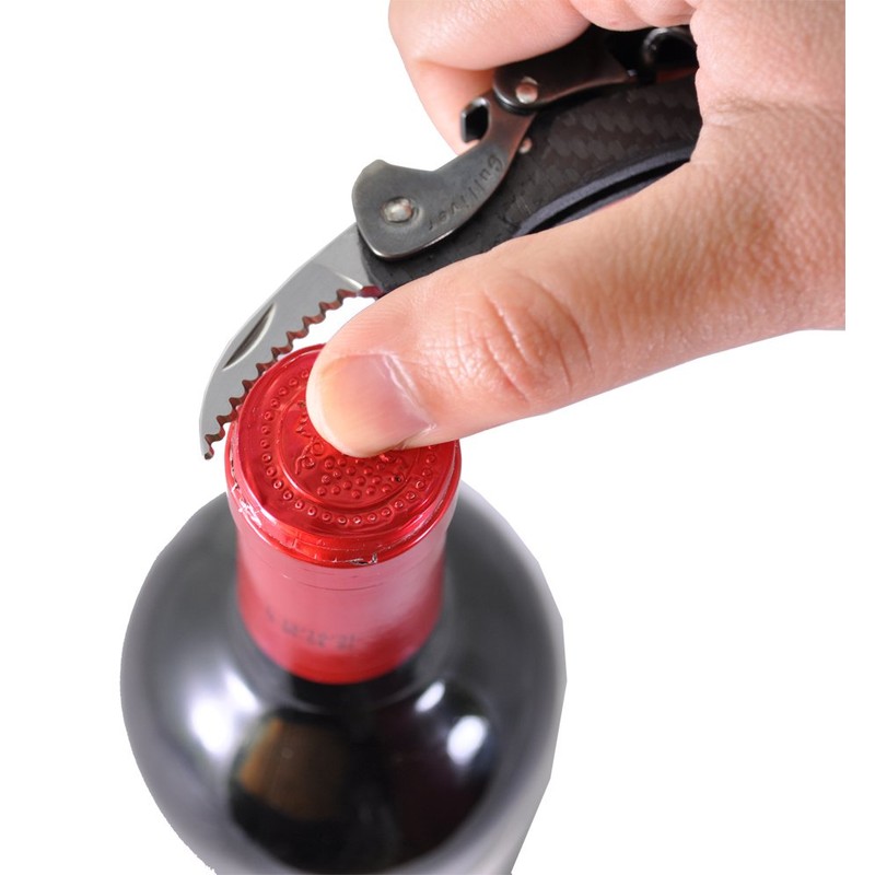 Castello Carbon Fiber Waiter's Corkscrew with Leather Pouch in Wood