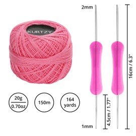 Kurtzy 10 Stk Pastellfarbene Baumwolle zum Häkeln - 2 Häkelnadeln enthalten (1 mm & 2 mm) - Jedes Garnknäuel wiegt (20 g) - Insgesamt 1500 m Farbiges Baumwollgarn zum Häkeln