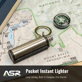 ASR Outdoor Emergency Pocket Instant Lighter Fire Stick Starter Survival Tool with Keychain and Compass