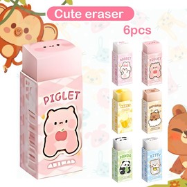 Soft Eraser, Children's Eraser, Erasers for Precise Erasing, Scented Eraser for School, Home, Office Supplies, Stationery (6 Pieces Animals)