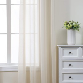 CUCRAF Net Curtains for Windows - Eyelet Curtains for Living Room & Bedroom, Voile Sheer Linen Curtains 96 drop pair, Wrinkle Resistant Solid Colour Curtains Easy to Clean and Machine Washable