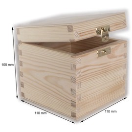 Small Square Cube Wooden Box with Lid & Clasp Closure | 11 x 11 x 10 cm | Memory Keepsake Trinket Storage | Unpainted & Untreated Plain Decorative Pinewood for Craft Decoupage