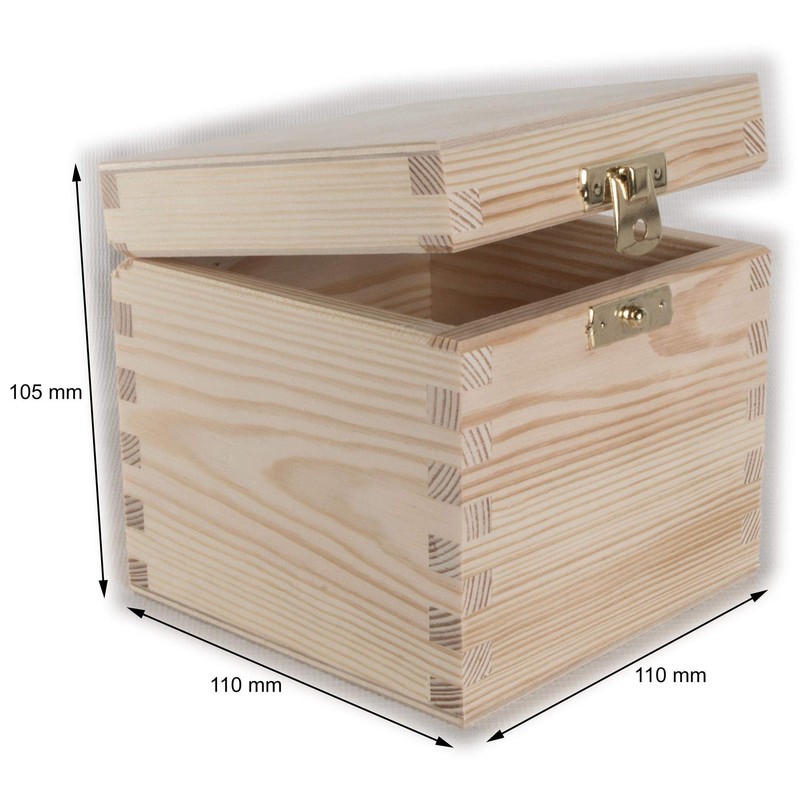 Small Square Cube Wooden Box with Lid & Clasp Closure