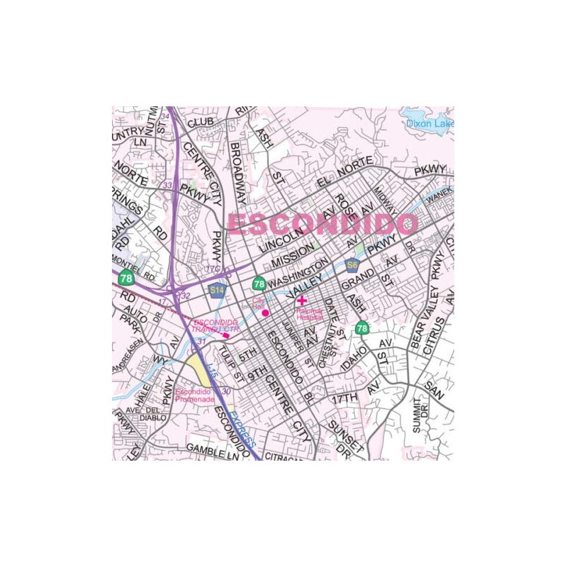 Greater SAN DIEGO California Wall Map Plain *Laminated* SMALL 24"x36"