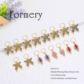 Formery Butterflies Loc Jewelry Gold Rhinestone Leaves Braid Accessories Colorful African Dreadlock Jewels Clip for Blakc Women and Girls (16PCS)