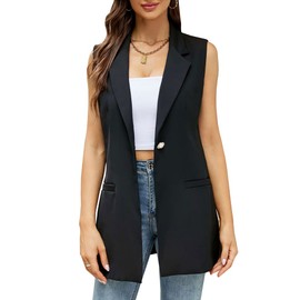 Kedera Women's Long Sleeveless Duster Trench Vest Casual Lapel Blazer Jacket (Black, XX-Large)