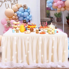 Ivory Tulle Table Skirts for Wedding 14ft Tutu Ivory Table Cloth for Birthday Party Baby Shower Banquet Table Decorations
