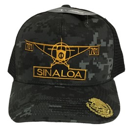 Sinaloa El Avion Del Chapo Guzman Mexico Logo Federal 2 Logos Hat Digital Grey Black Mesh
