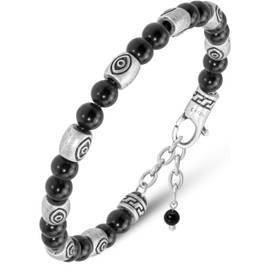 RTZN® Evil Eye Bracelets for Men – Premium Artisan Handcrafted Black Obsidian Beaded Evil Eye Bracelet for Women or Men – 6MM Adjustable Length Mens Black Beaded Bracelet