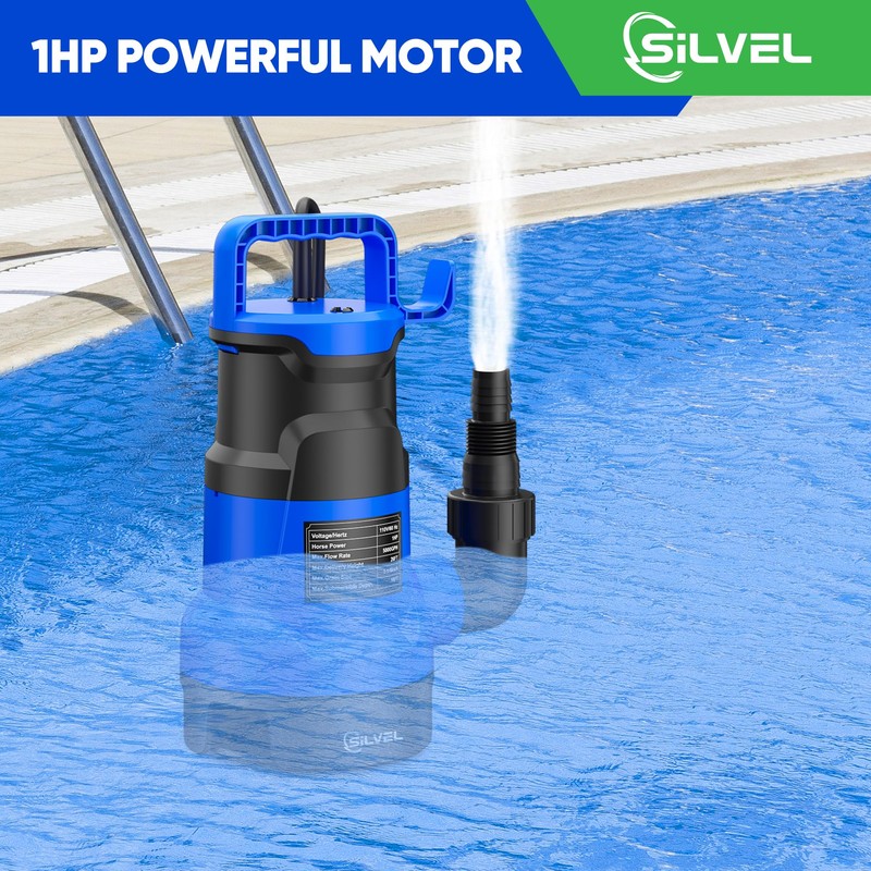 SILVEL Sump Pump, 1HP Submersible Water Pump, 5000GPH Utility Pump
