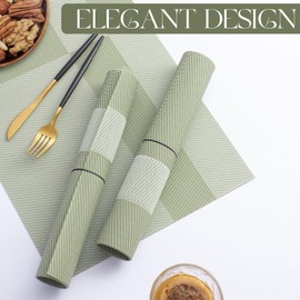 MOSAYT Plastic/Vinyl Spring Placemats Set of 4 - Woven Heat Resistant Place Mats, Washable Non-Slip Table Mats for Kitchen/Dining/Party/Outdoor(12 x 18 inch, Grass Green)
