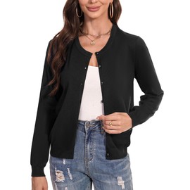 Totatuit Women's Cardigan Button Down Bolero Round-Neck Cropped Cardigan Long Sleeve Knit Cardigans Casual Shrugs Black
