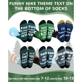 Eurzom 6 Pairs Camping Hiking Socks for Men Fun Camp Hike Themed Socks Novelty Gifts for Outdoor Activities Lover (Hiking)