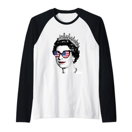 Fourth of July British American Flag Queen Elizabeth II Raglan Baseball Tee