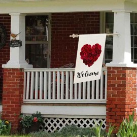 CROWNED BEAUTY Valentines Day House Flag 28x40 Inch Vertical Big Double Sided Valentine Rose Heart Welcome Flag for Outside Yard Anniversary Wedding Farmhouse Décor CF026-40