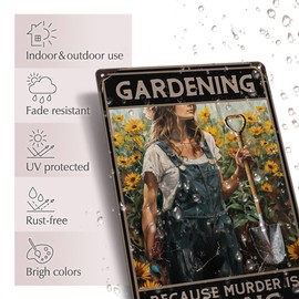 Moanlor Art Funny Garden Decor Funny Garden Decor Gardening Gifts for Women Gardening Because Murder Is Wrong Garden Metal Signs 12"x8"