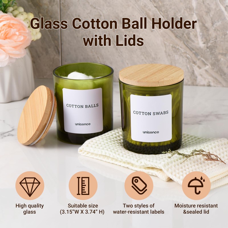 unisence 2 Pack Glass Qtip Holder Dispenser Set - Q