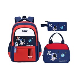 MITOWERMI 3pcs Boys Backpack with Lunch Box School Bags for Boys Girls Lightweight Astronaut Kids Backpack Bookbags Sets for Elementary School Students, Red