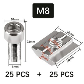 SWTYExt Pack of 50 T-Slot Nuts M8 Set, 25 Pieces T Nut Rail M8 Type B and 25 Pieces Screws M8 Series 3030 Sliding Nuts M8 T Slot Nuts Carbon Steel for Aluminium Profile Extrusion Slot Guide Rail