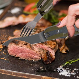 Set of 2 Outdoor Travel Cutlery, 7 in 1 Removable Camping Cutlery Set, Stainless Steel Camping Cutlery, Portable Folding Cutlery with Nylon Bag, Cutlery for Hiking, Travel, Picnic, Camping