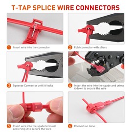 Nilight 120PCS/60 Pairs Quick Splice Disconnect Wire Terminals T-Tap Spade Connectors Red 22-16 AWG Male Female Fully Insulated Electrical Wire Crimp Self-Stripping Kit