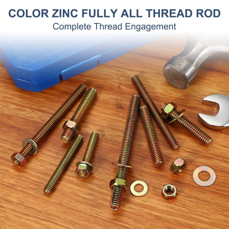 PATIKIL 1/4"×2-1/2" カラー亜鉛メッキ全ねじ棒 8本セット 炭素鋼製長ねじボルト 家具・ガーデン取り付け組立用