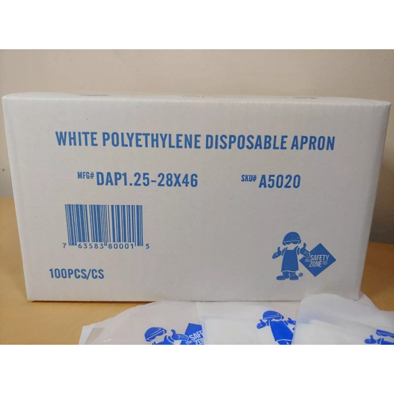 Safety Zone Disposable White Aprons (Painting/Cooking) Full Size Polyethylene 28"x46"