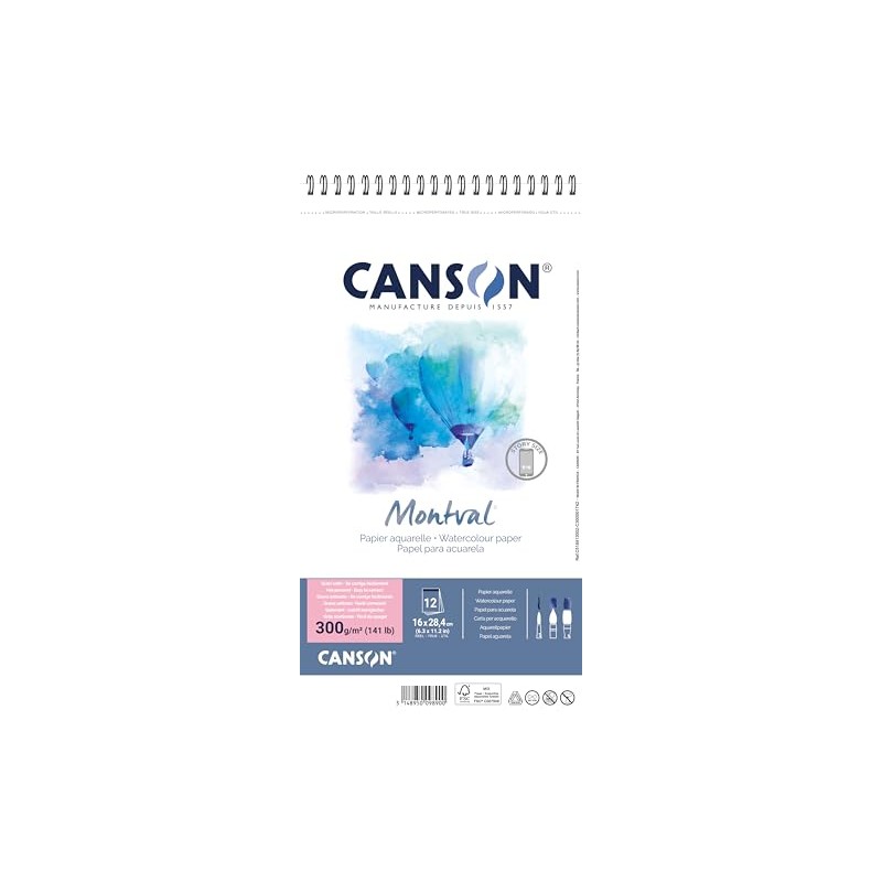 CANSON Montval Watercolour Paper Spiral Pad, Satin, 300 gsm, 12