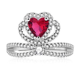Mayfaith Charming Red Crystal Love Heart Adjustable Ring, Elegant Red Stone Princess Crown Ring Gift for Girlfriend Wife （Red）