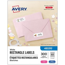 Avery 2/3" X 1-3/4" Rectangle Labels, for Laser/Inkjet Printers, White, Permanent, 300 Labels, (48195), Made in Canada