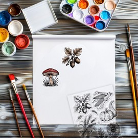 GLOBLELAND Autumn Plants Clear Stamps Pumpkin Sunflower Acorn Mushroom Silicone Clear Stamp Seals Wheat Ear Corn Transparent Stamps for DIY Scrapbooking Cards Making