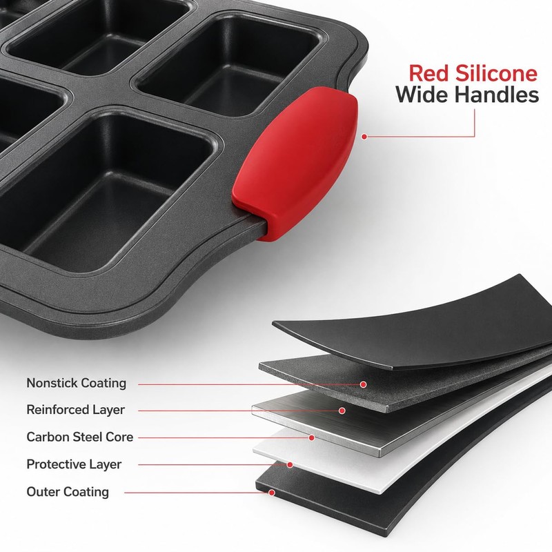 Mini Loaf Baking Pans, 2 Pack 8-Cavity Carbon Steel Banana
