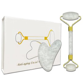 KUNSTIFY Premium Gua Sha Set White - Jade Roller and Jade Stone, Natural Stone for Anti-Ageing