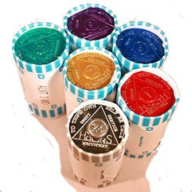 Wendells Chips Bulk Lot 150 Aluminum Chips 6 Rolls AA - 1 Roll of Each Month 1, 2, 3, 6, 9 and 1 Roll of The 24 Hour Chips 150 AA Tokens/Medallions