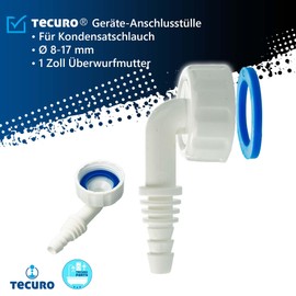 tecuro Device Connection Nozzle Angle Hose Nozzle for Condensate Hose, Connection 1 Inch, Mounting on Siphons, Plastic, Diameter 8-17 mm, White